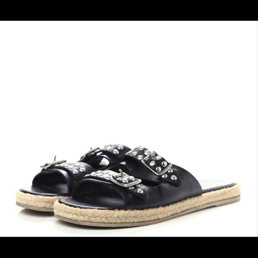 saint laurent Calfskin Studded Espadrilles Slide